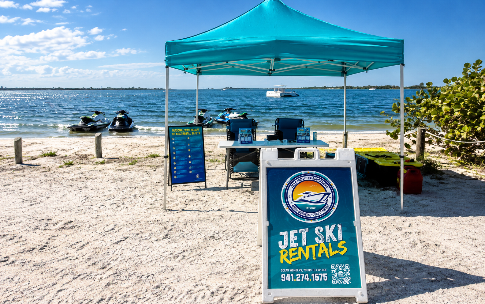 Little Philly jet ski rental booth at the water